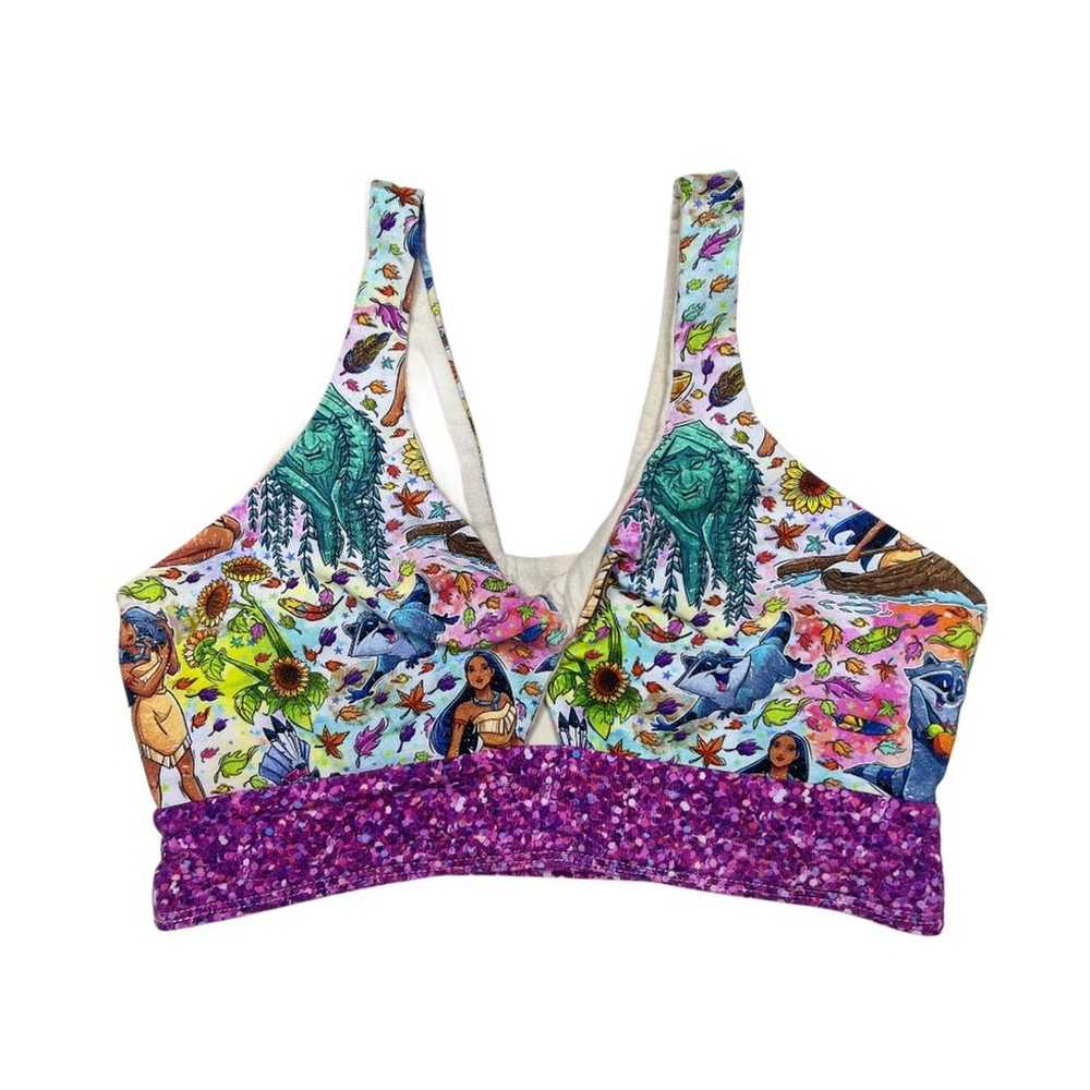 Handmade Pocahontas Twist Bra with Pink Glitter Band | Organic Cotton - Small